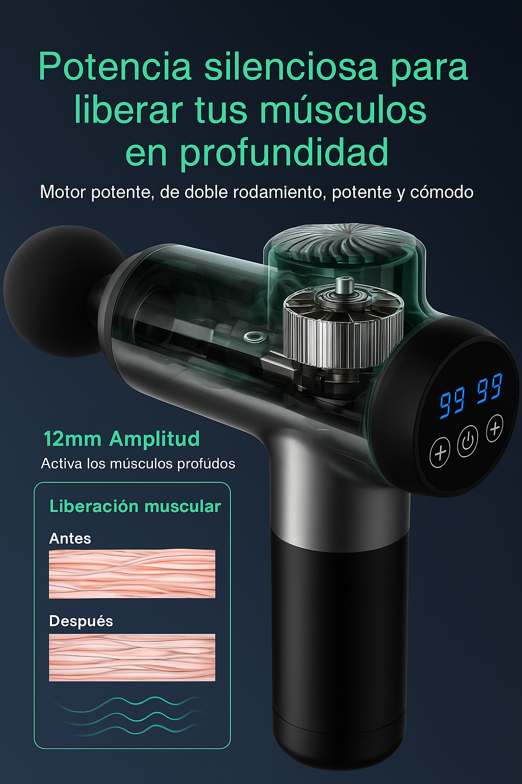 PISTOLA DE MASAJE GRANDE CON MALETÍN + CABEZALES